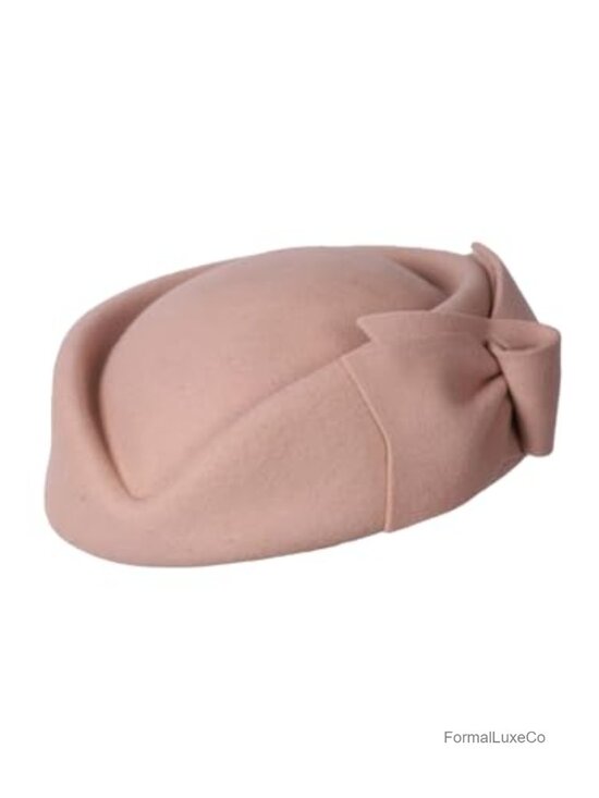 Wool Felt Bowler Fascinator Hat with Bowknot, Elegant Wedding Tea Party Beret